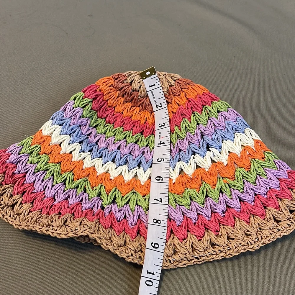 Hand-Crocheted Multicolor Raffia Bucket Hat - Picture 10 of 13